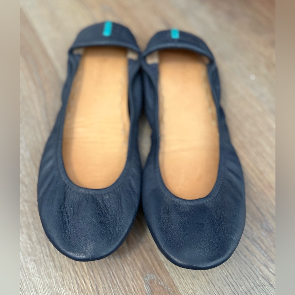 TIEKS Navy Blue Leather Ballet Flats